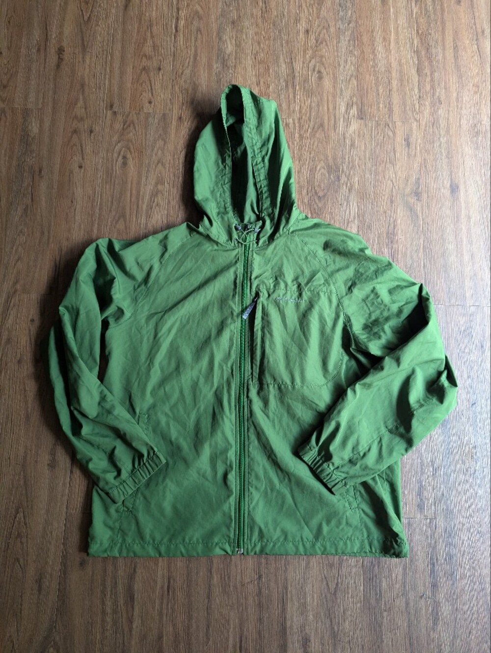 Eddie Bauer Green Hooded Packable Windbreaker Jacket Sz Large Tall
